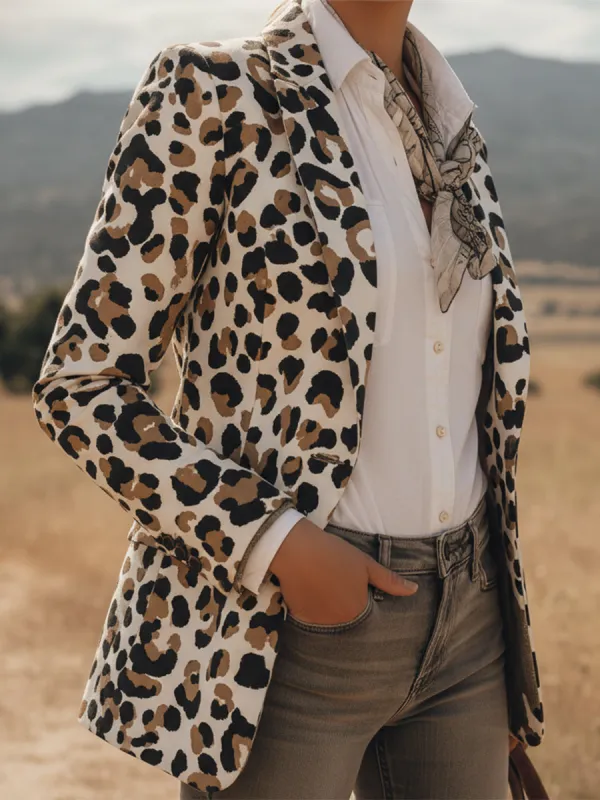 Casual Retro Leopard Print Faux Suede Blazer sold by Oyrosy