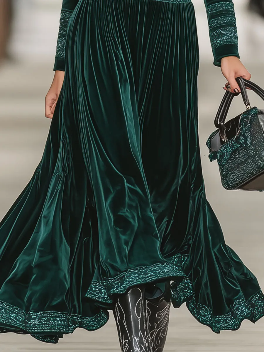 Green Velvet Ribbon-trimmed V-neck Midi Dress sold by Oyrosy product image thumbnail 3