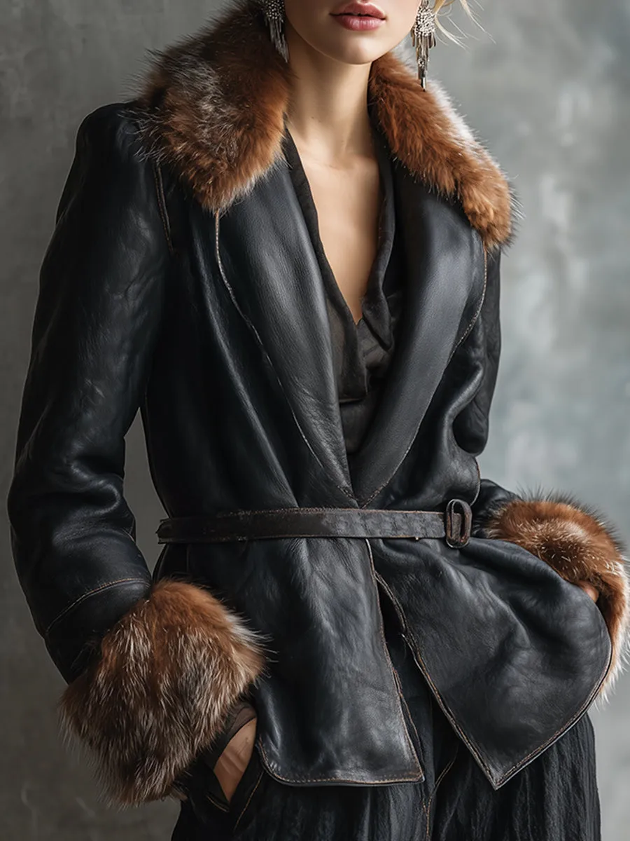 Elegant And Luxurious Faux Fur Collar Black PU Jacket sold by Oyrosy