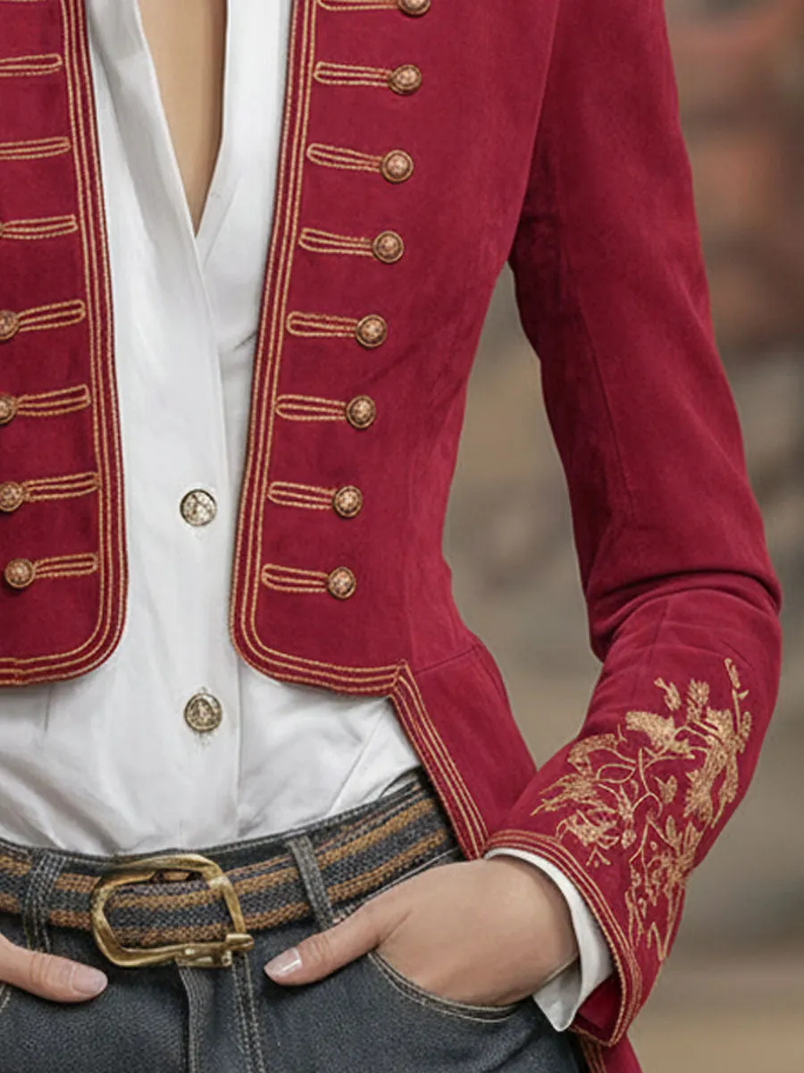 Court-style Stand-up Collar Multi-button Embroidered Jacket sold by Oyrosy product image thumbnail 3