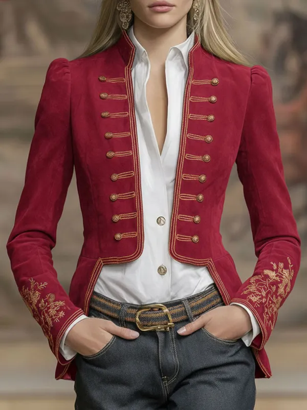 Court-style Stand-up Collar Multi-button Embroidered Jacket sold by Oyrosy