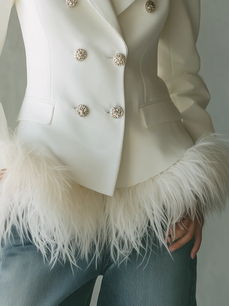 Urban Elegant Stylish Double-breasted Faux Fur Hem Blazer sold by Oyrosy product image thumbnail 4