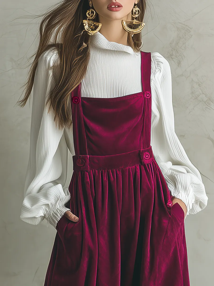 Elegant Retro Velvet Culottes Wide-leg Overalls sold by Oyrosy product image thumbnail 3