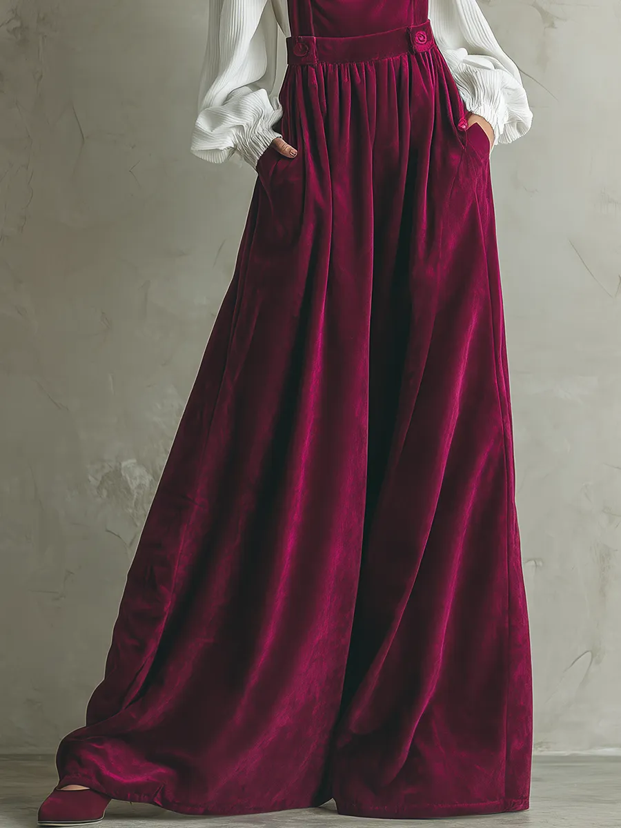 Elegant Retro Velvet Culottes Wide-leg Overalls sold by Oyrosy product image thumbnail 4