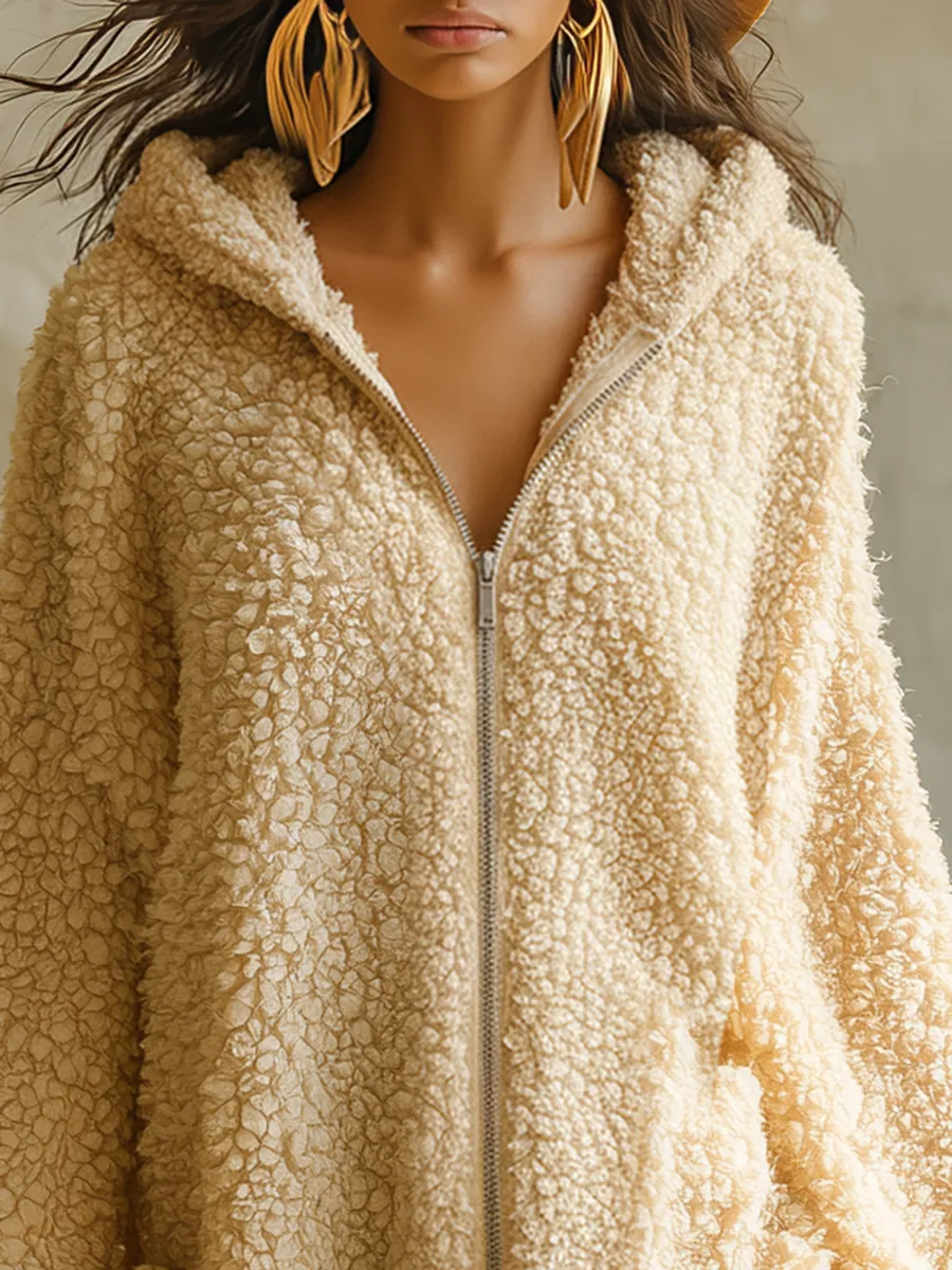 Sporty Casual Zip-up Hooded Sherpa Maxi Dress sold by Oyrosy product image thumbnail 3