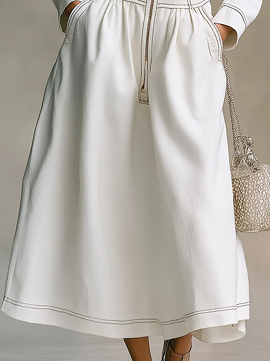 Elegant And Classic White Stand-up Collar Front Zipper Maxi Dress sold by Oyrosy product image thumbnail 4