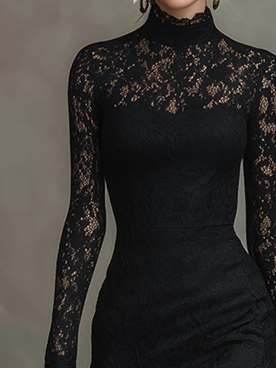 Elegant Party Black Stretch Lace Fishtail Maxi Dress sold by Oyrosy product image thumbnail 3