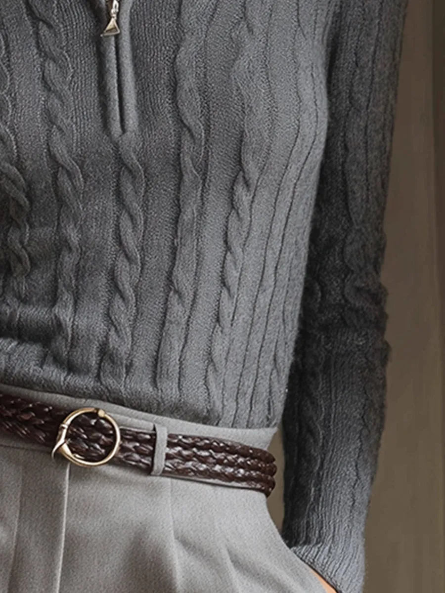 Urban Sporty Grey Half-zip Cable Knit Slim Fit Sweater sold by Oyrosy product image thumbnail 4