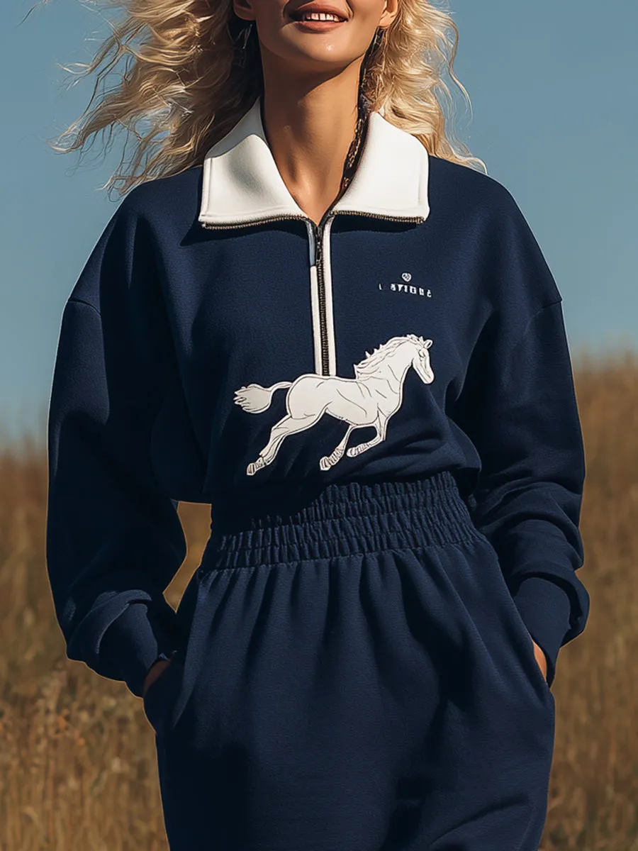 Retro Sporty Print White Collared Fitted Blue Midi Dress sold by Oyrosy product image thumbnail 3