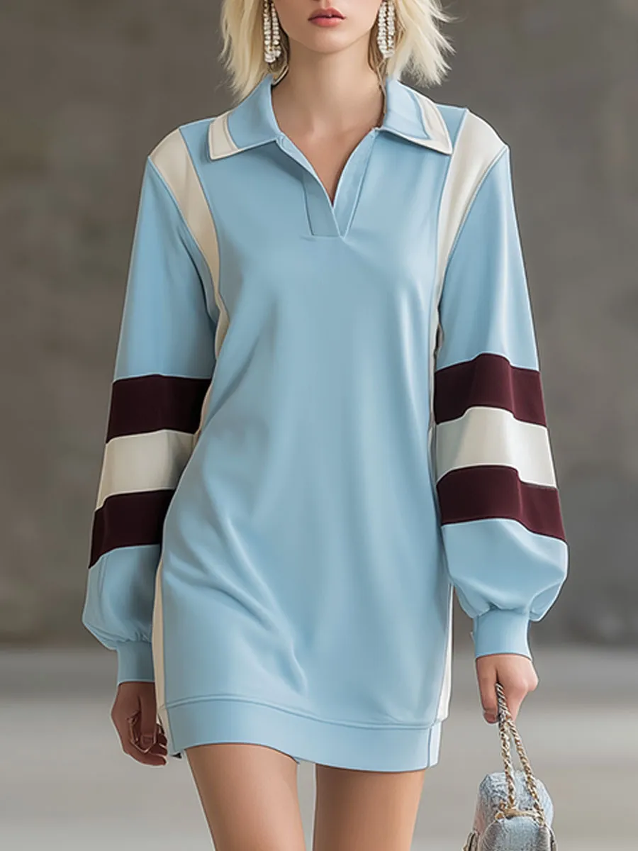 Stylish Sporty Blue Collared Mini Dress sold by Oyrosy