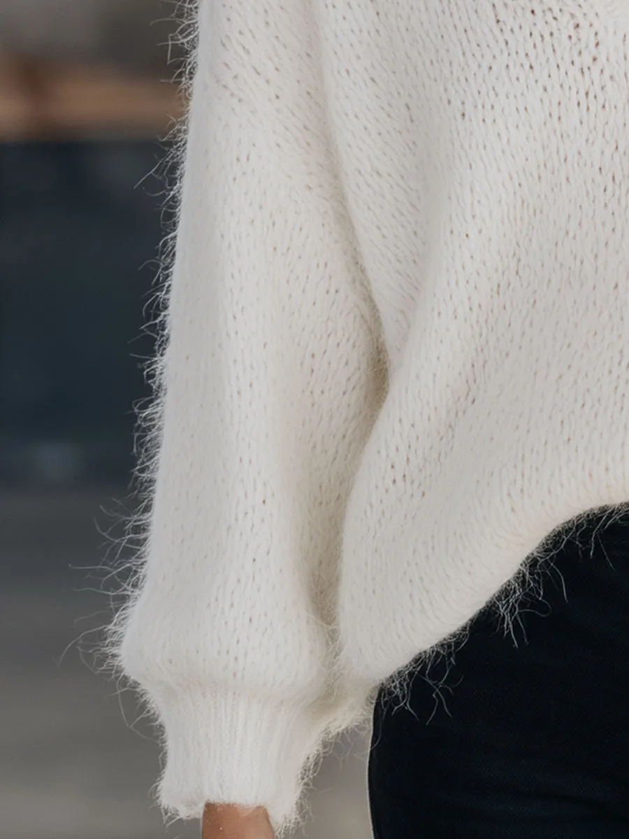 Stylish And Casual White Knitted Collar Sweater sold by Oyrosy product image thumbnail 4