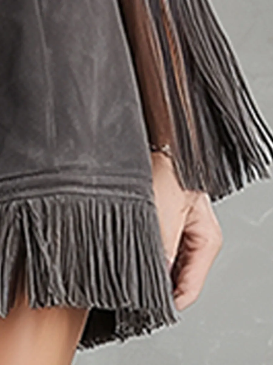 Western Retro Gray Tassel Faux Suede Embroidered Mini Dress sold by Oyrosy product image thumbnail 4