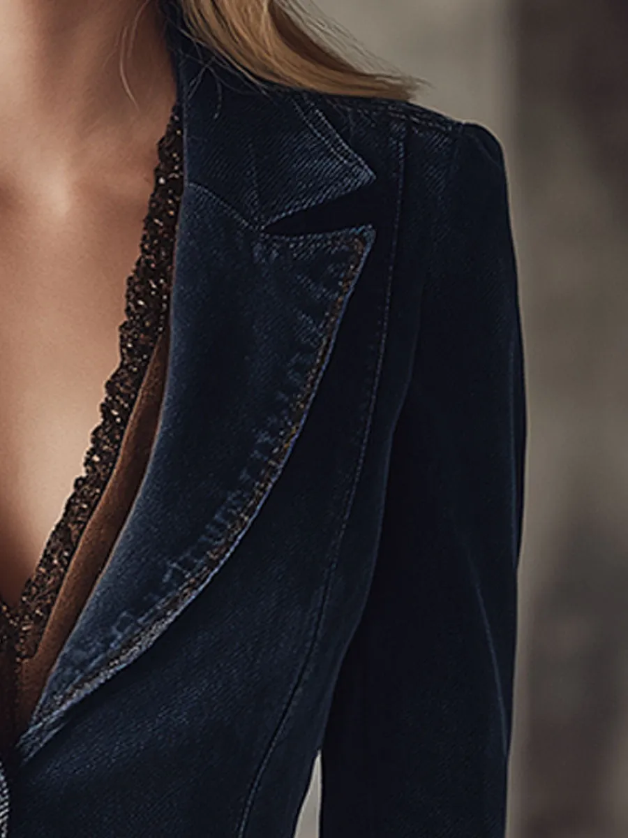 Western Retro Brown Faux Suede Tassel Blue Denim Jacket sold by Oyrosy product image thumbnail 3