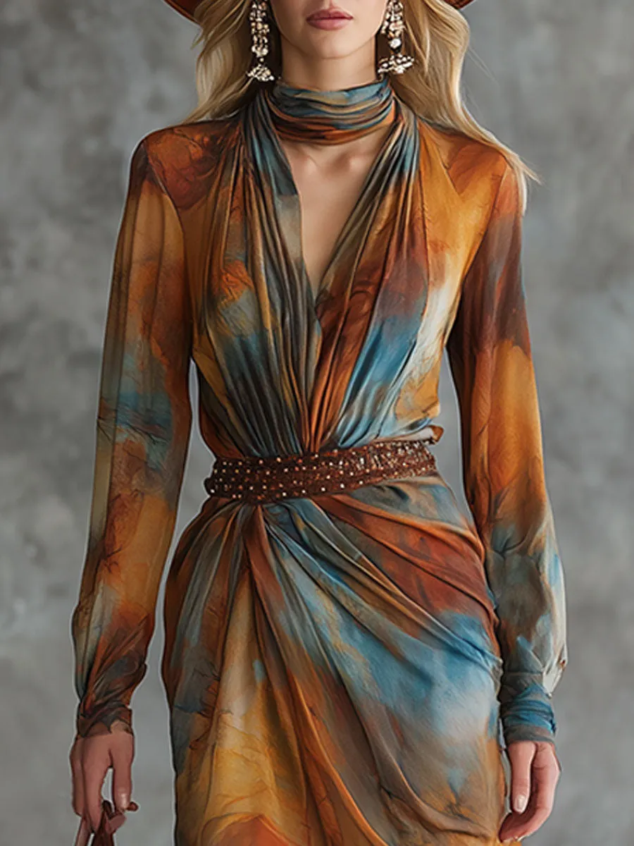 Elegant And Stylish Orange Chiffon Long Sleeves Maxi Dress sold by Oyrosy product image thumbnail 3