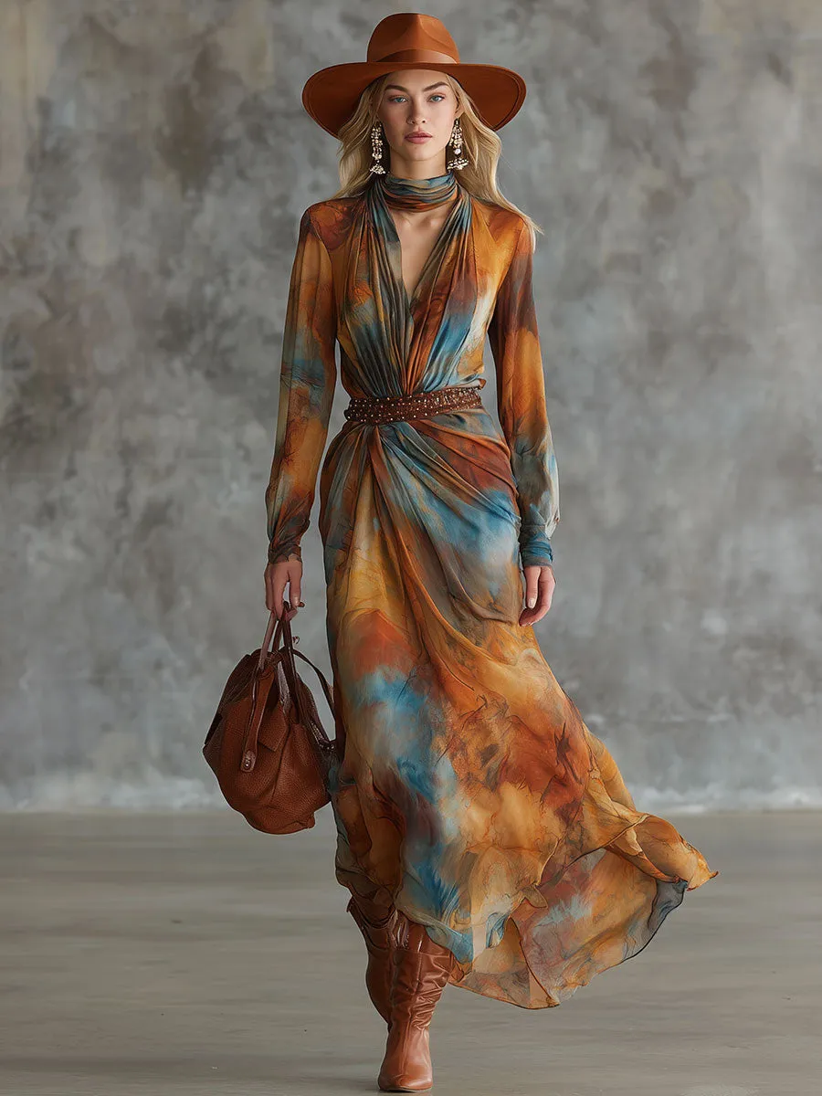 Elegant And Stylish Orange Chiffon Long Sleeves Maxi Dress sold by Oyrosy product image thumbnail 2