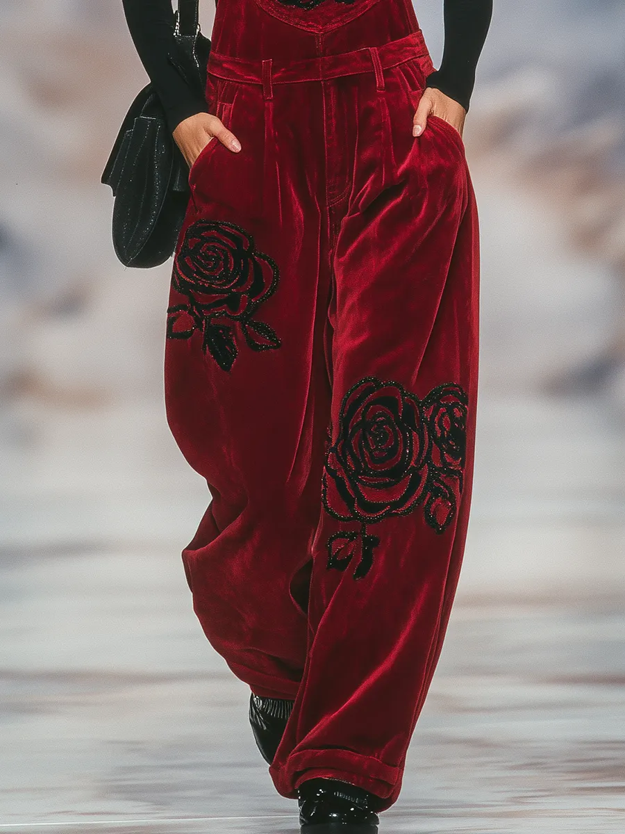 Vintage Rose Embroidered Velvet Overalls sold by Oyrosy product image thumbnail 4