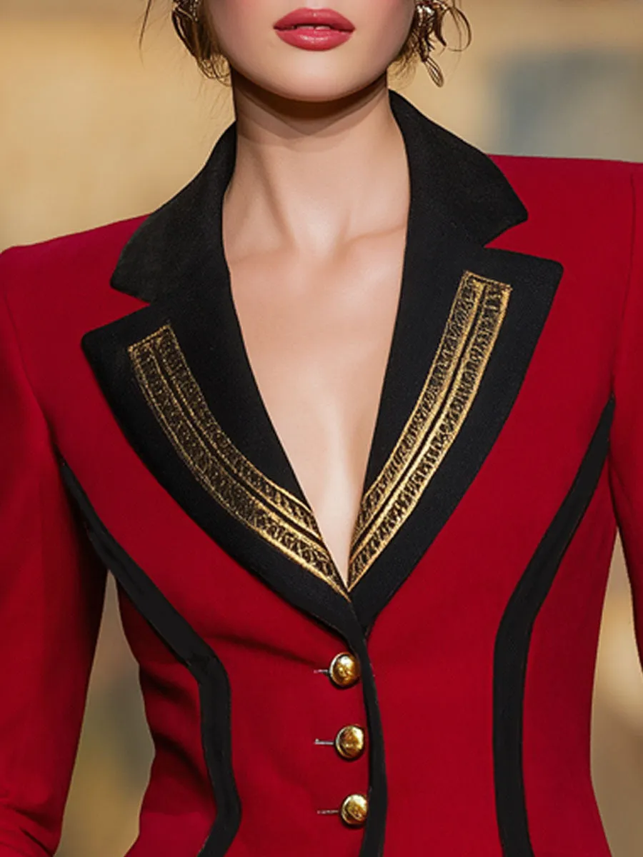 Lapel Contrasting Trim Single-breasted Woolen Blazer sold by Oyrosy product image thumbnail 2