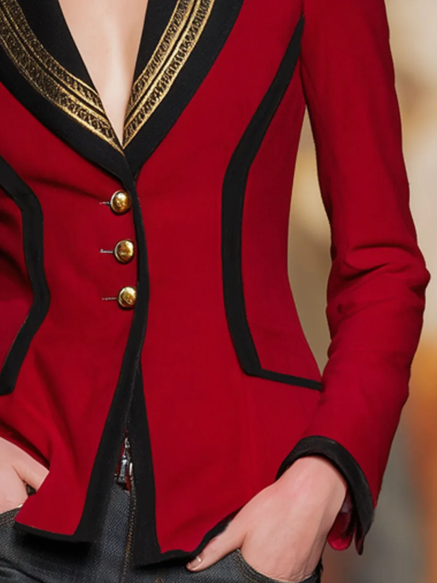 Lapel Contrasting Trim Single-breasted Woolen Blazer sold by Oyrosy product image thumbnail 3