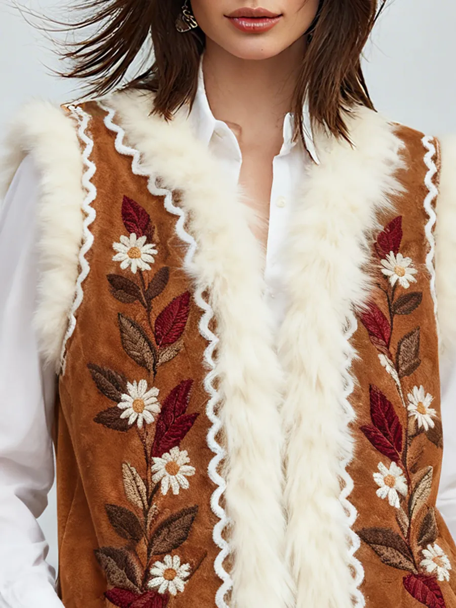 Elegant Western Retro Embroidered Faux Suede Vest sold by Oyrosy product image thumbnail 3