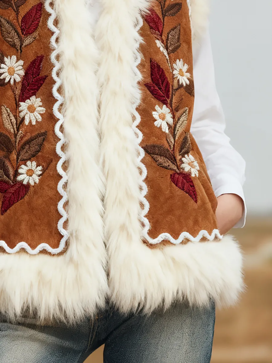 Elegant Western Retro Embroidered Faux Suede Vest sold by Oyrosy product image thumbnail 4
