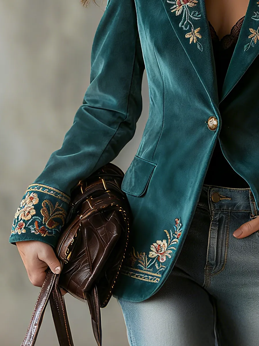 Elegant Western-style Retro Embroidered Faux Suede Blazer sold by Oyrosy product image thumbnail 4