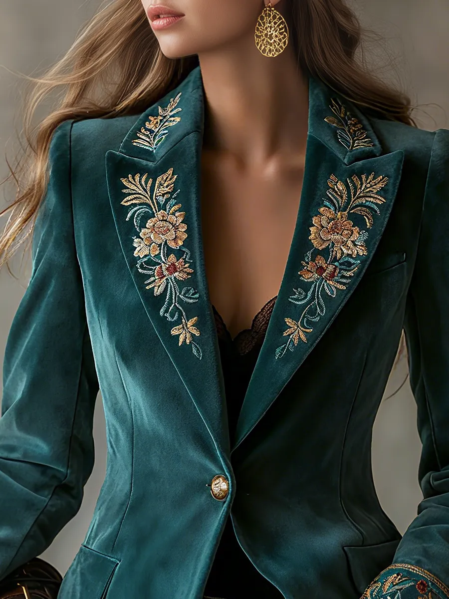 Elegant Western-style Retro Embroidered Faux Suede Blazer sold by Oyrosy product image thumbnail 3