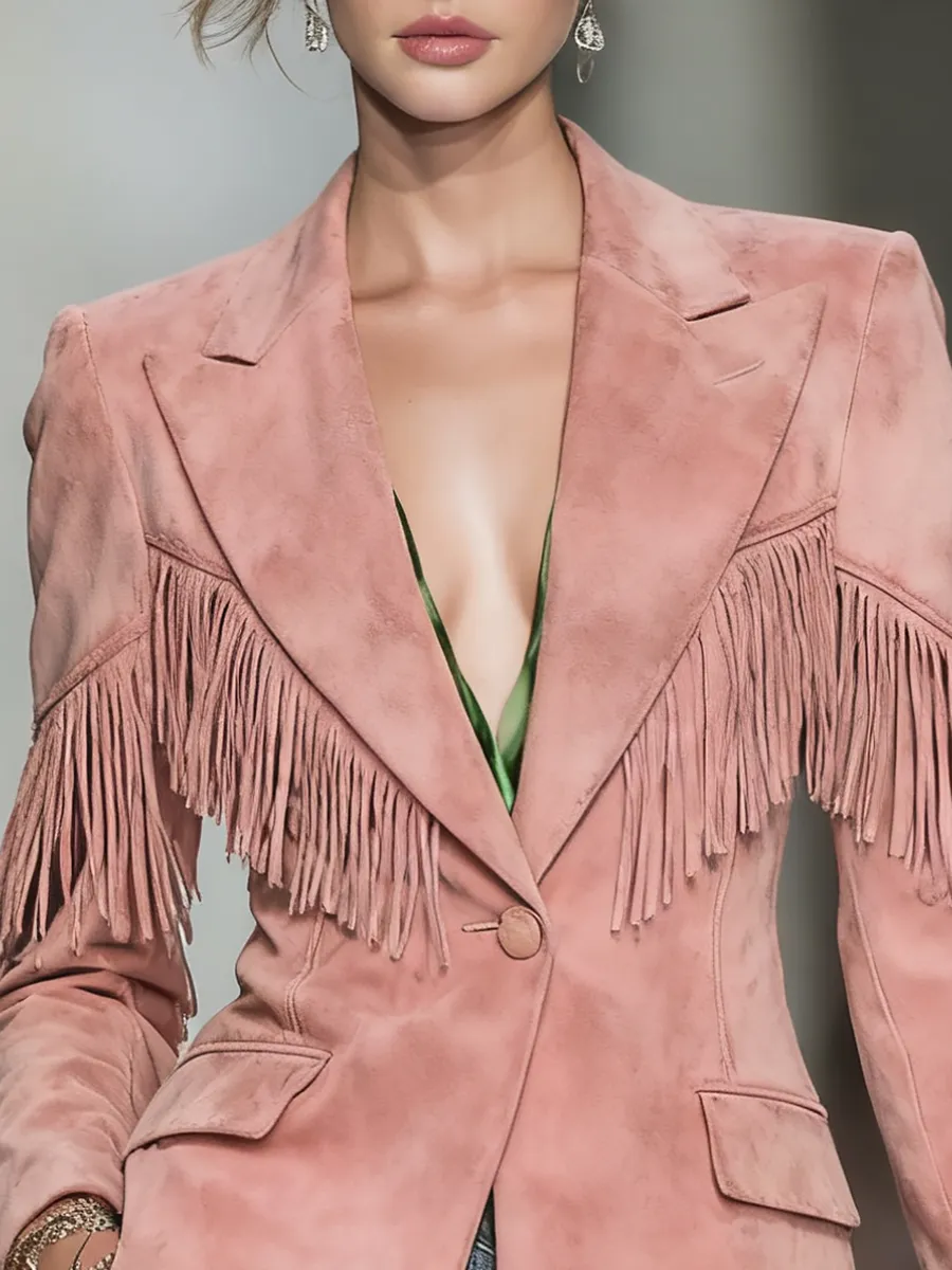 Elegant Stylish Bohemian Tassel Faux Suede Blazer sold by Oyrosy product image thumbnail 3