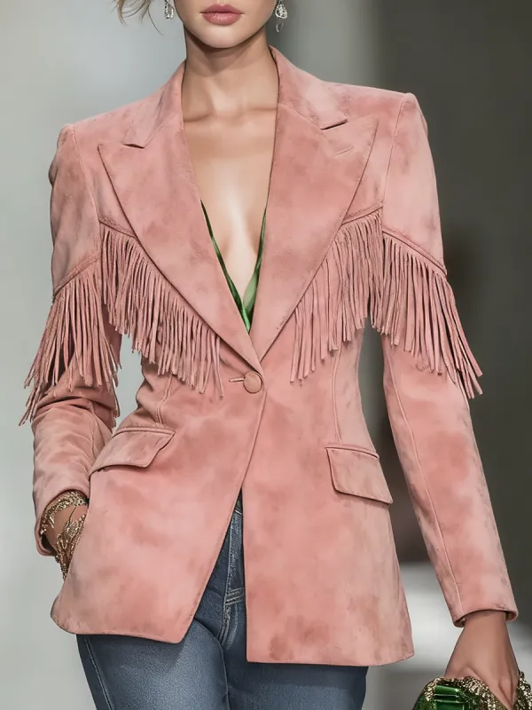 Elegant Stylish Bohemian Tassel Faux Suede Blazer sold by Oyrosy