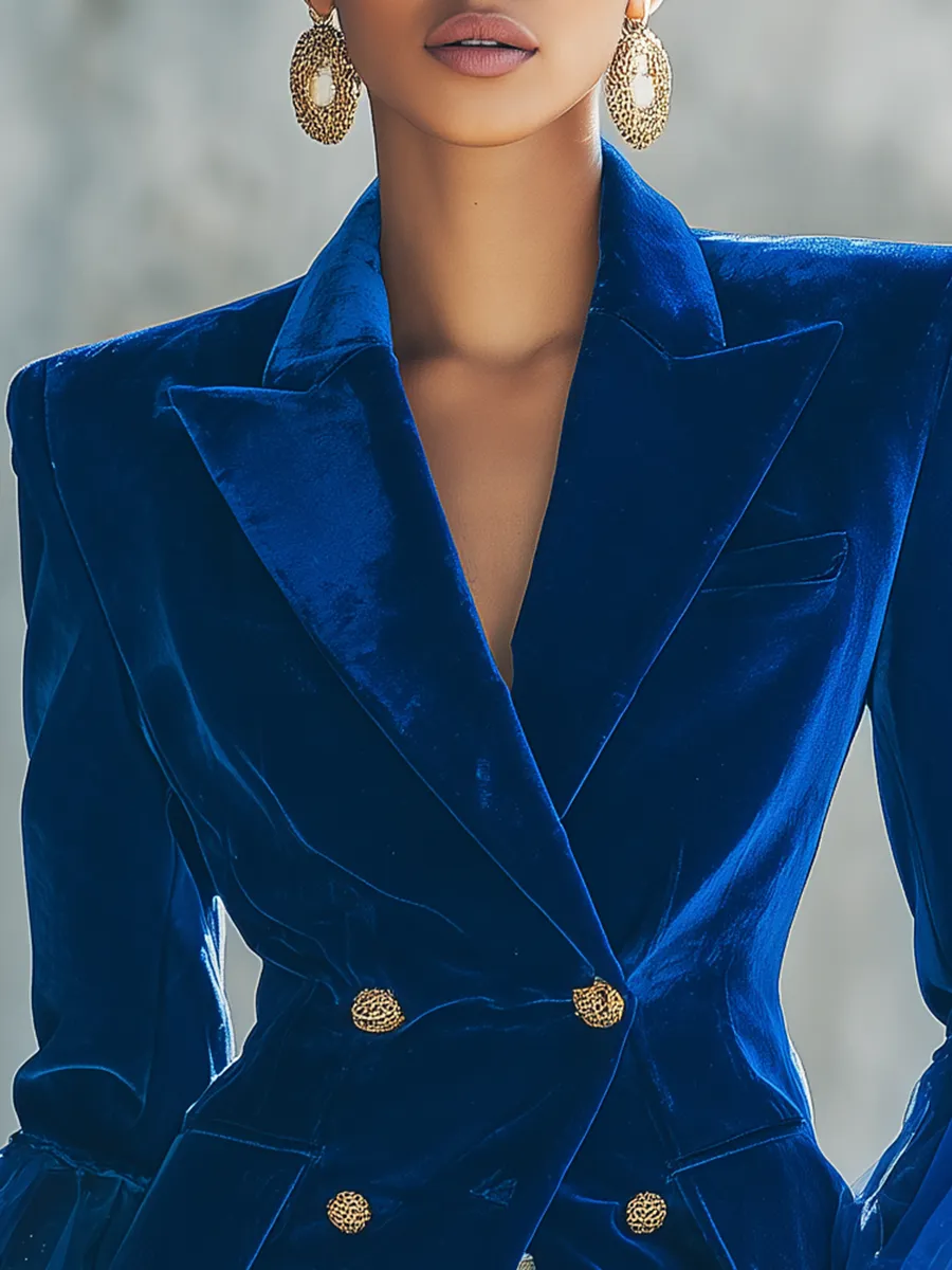 Urban Elegance Double-Breasted Velvet Blazer sold by Oyrosy product image thumbnail 3