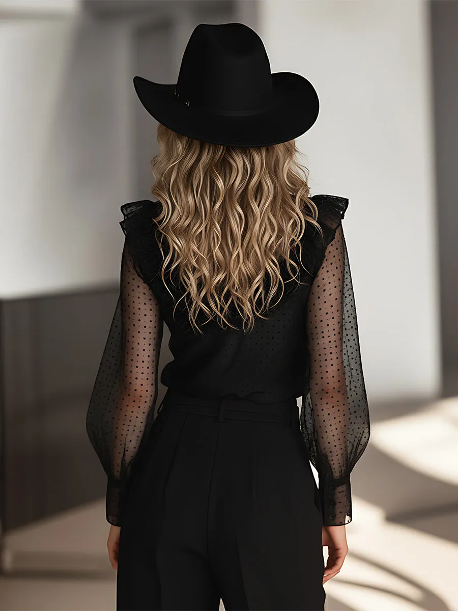 High-end Stylish Black Polka Dot Ruffled Chiffon Shirt sold by Oyrosy product image thumbnail 2