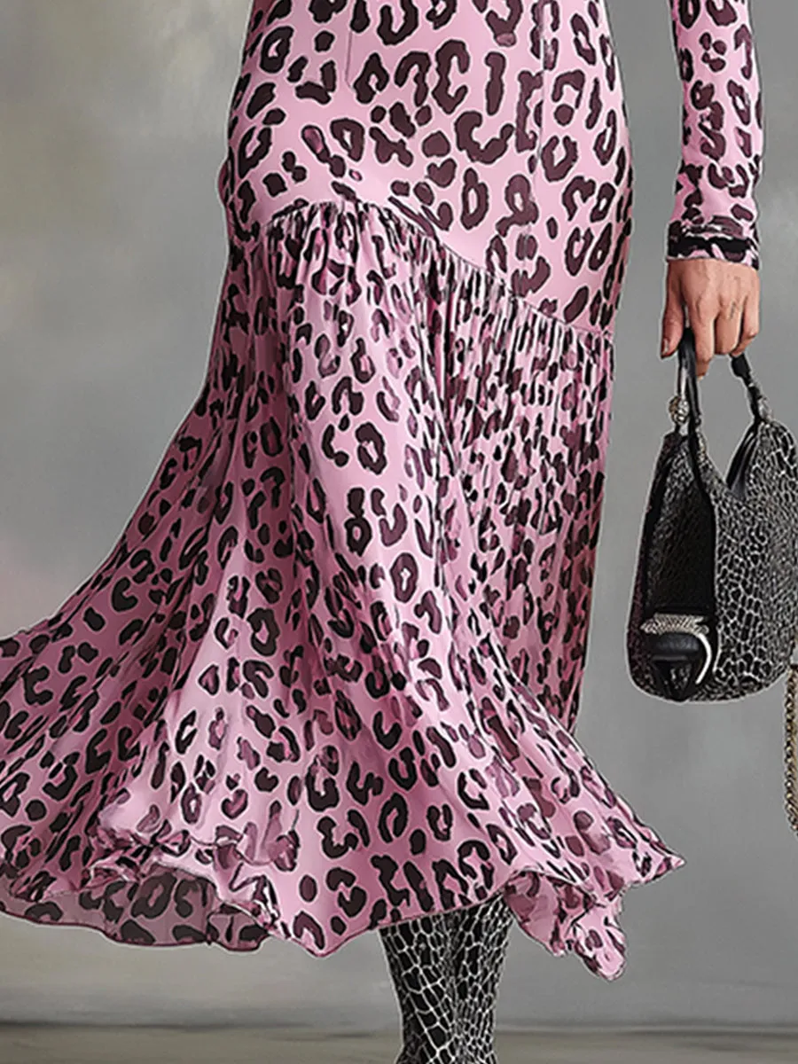 Stylish And Sexy Pink Leopard Print Chiffon Maxi Dress sold by Oyrosy product image thumbnail 4