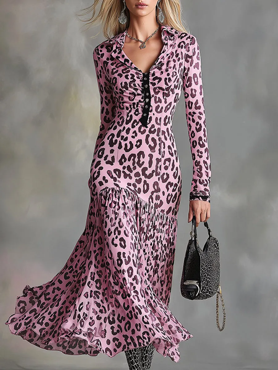Stylish And Sexy Pink Leopard Print Chiffon Maxi Dress sold by Oyrosy