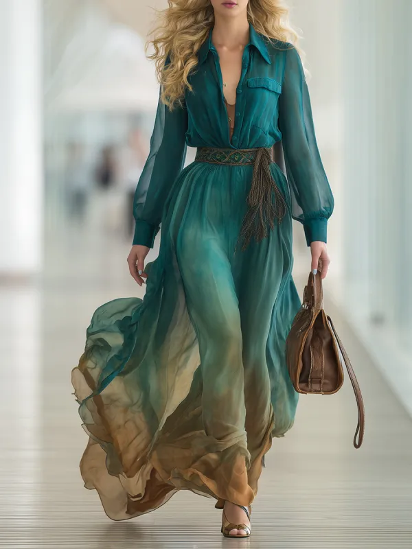 Romantic Bohemian Gradient Chiffon Maxi Dress sold by Oyrosy