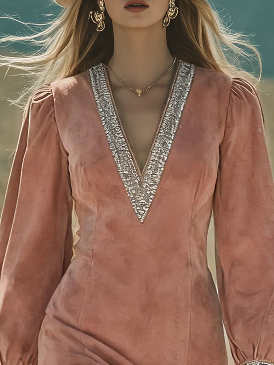 Western-style Retro Bohemian Fringed Faux Suede Dress sold by Oyrosy product image thumbnail 3