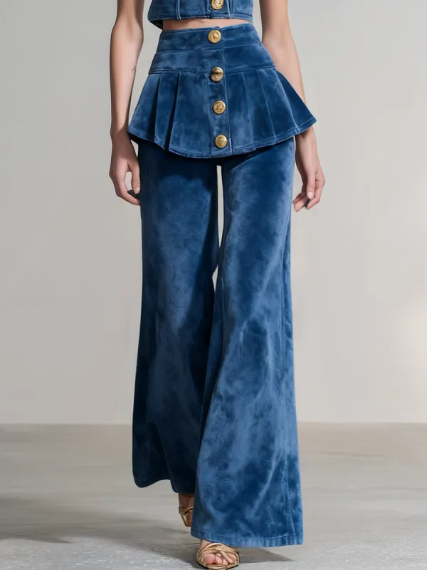 Retro Western Style Faux Suede Two-piece Flared Pants sold by Oyrosy