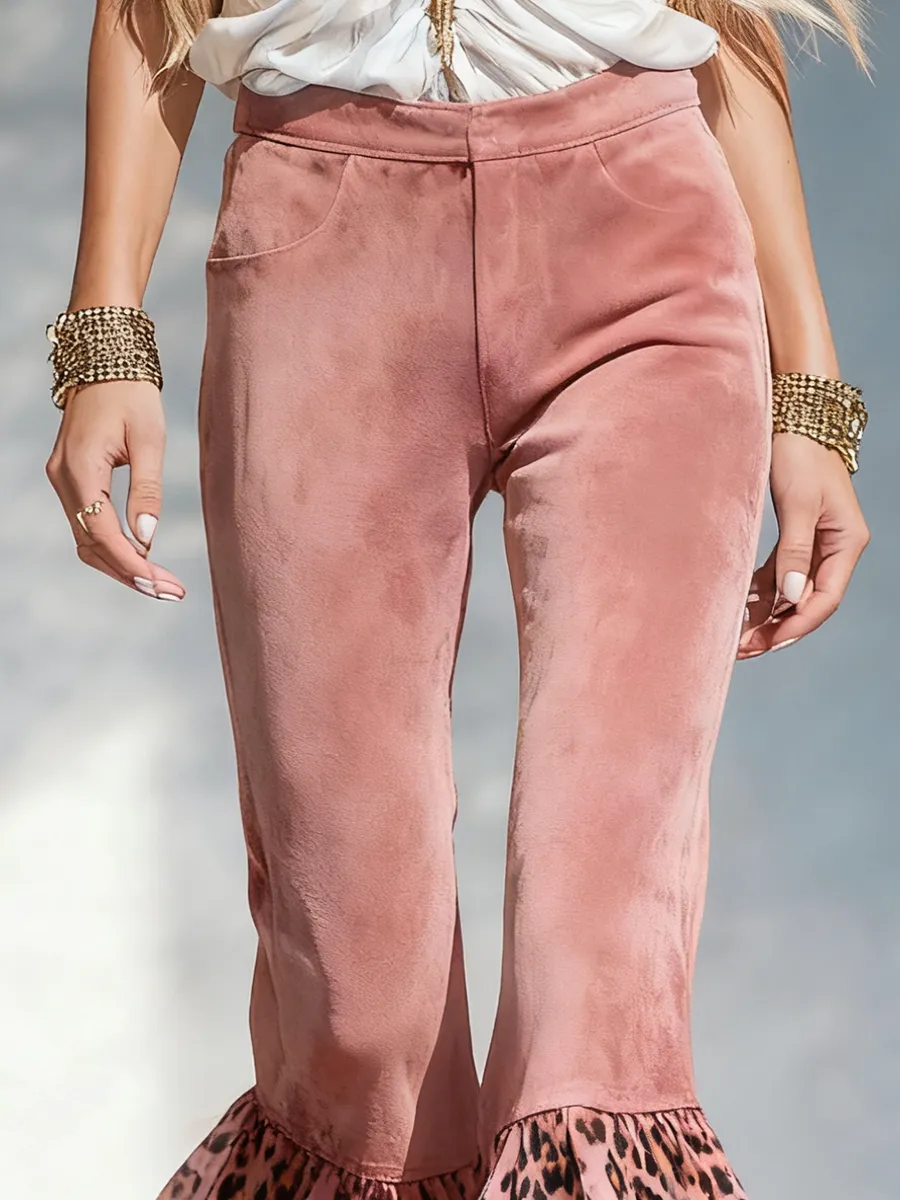 Retro-style Leopard Print Chiffon Ruffled Faux Suede Pants sold by Oyrosy product image thumbnail 2