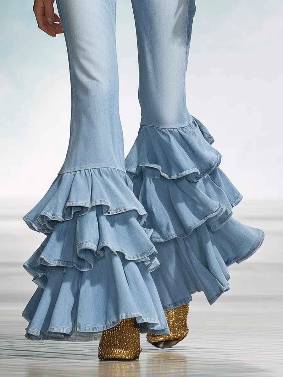 Fashionable Urban Retro Ruffled Flared Jeans sold by Oyrosy product image thumbnail 4