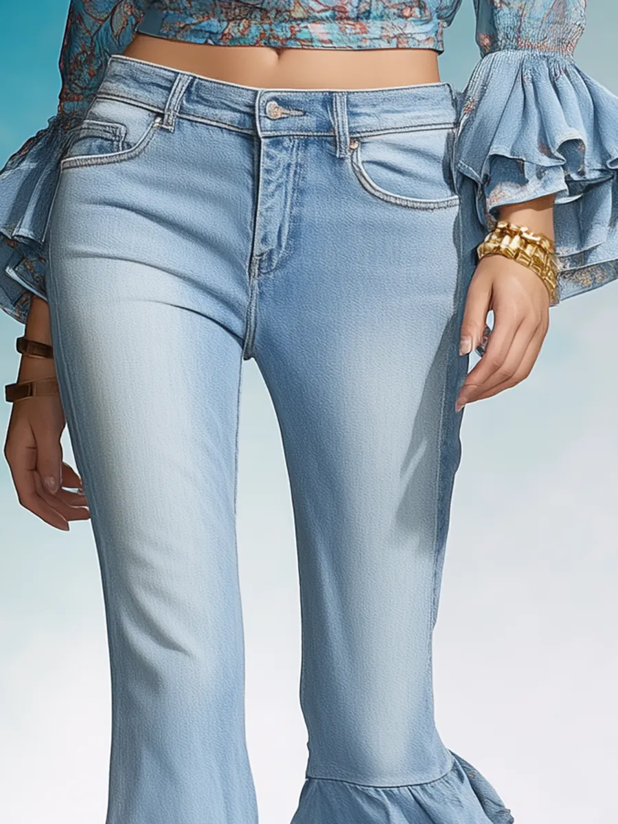 Fashionable Urban Retro Ruffled Flared Jeans sold by Oyrosy product image thumbnail 3