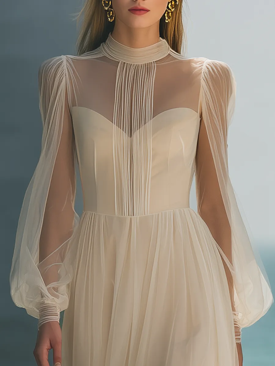 Elegant Round Neck Lantern Sleeve Maxi Dress sold by Oyrosy product image thumbnail 3