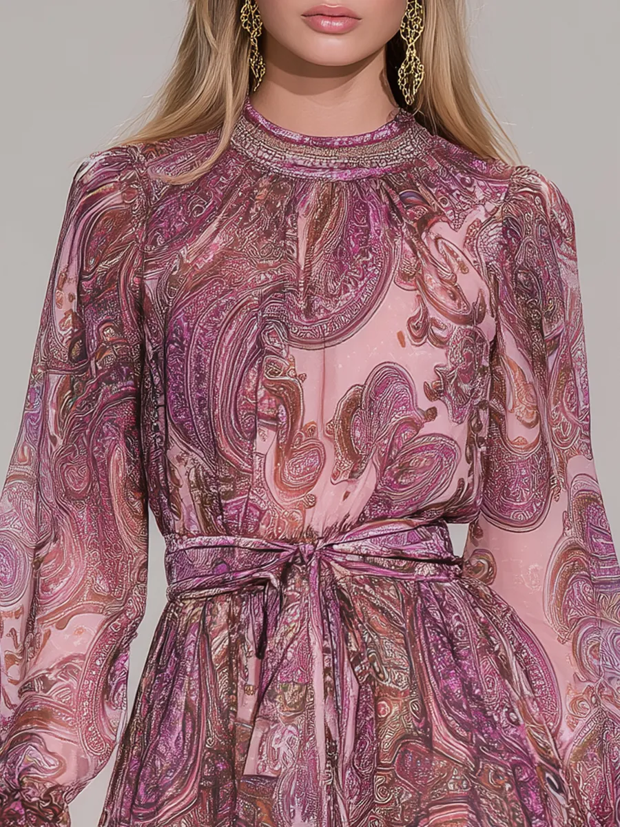 Retro Bohemian Style Paisley Print Chiffon Mini Dress sold by Oyrosy product image thumbnail 3