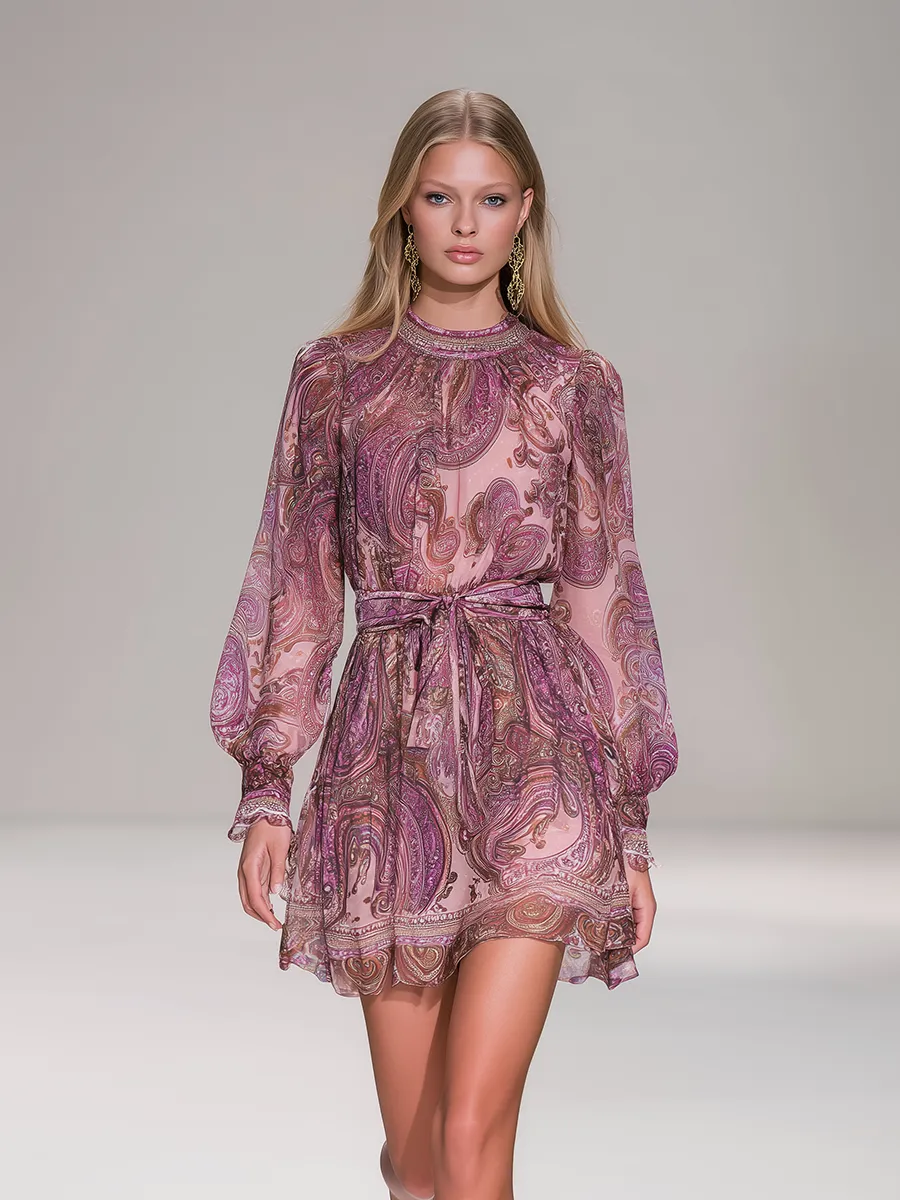 Retro Bohemian Style Paisley Print Chiffon Mini Dress sold by Oyrosy product image thumbnail 2