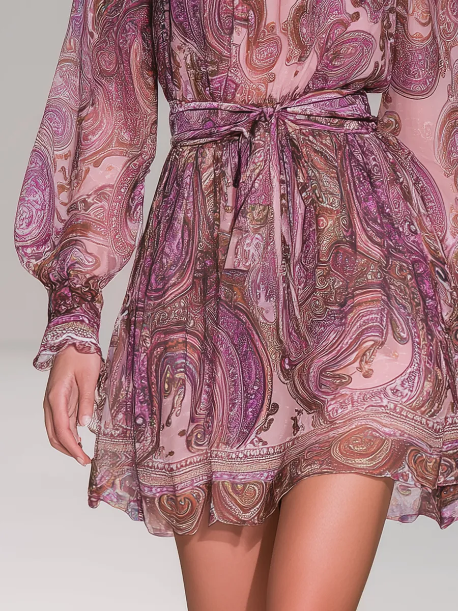 Retro Bohemian Style Paisley Print Chiffon Mini Dress sold by Oyrosy product image thumbnail 4