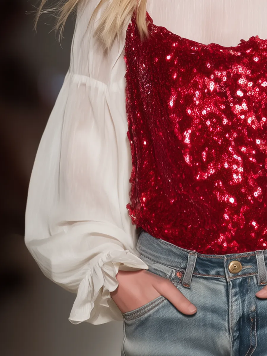 Stylish And Elegant Chiffon Blouse And Sequined Camisole Two-piece Set sold by Oyrosy product image thumbnail 4