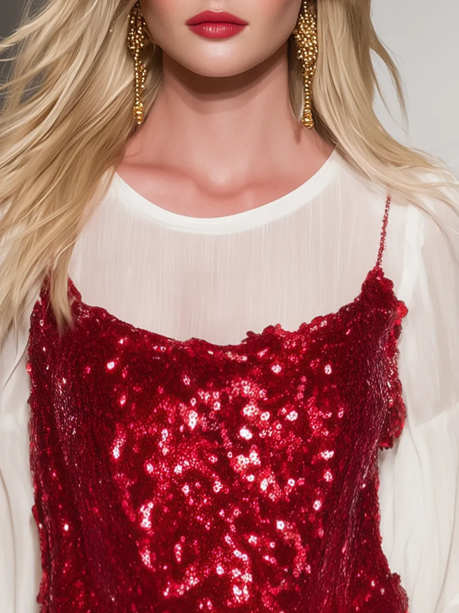 Stylish And Elegant Chiffon Blouse And Sequined Camisole Two-piece Set sold by Oyrosy product image thumbnail 3