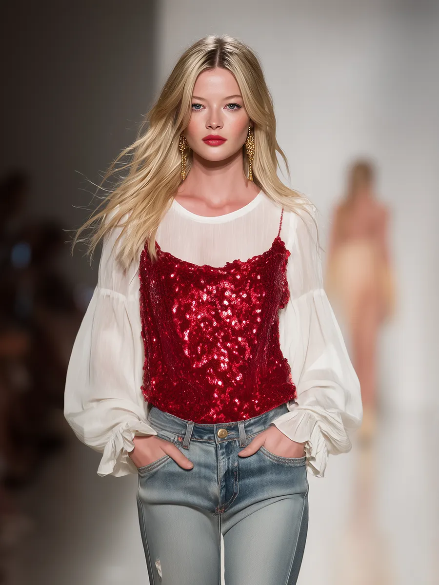 Stylish And Elegant Chiffon Blouse And Sequined Camisole Two-piece Set sold by Oyrosy product image thumbnail 2