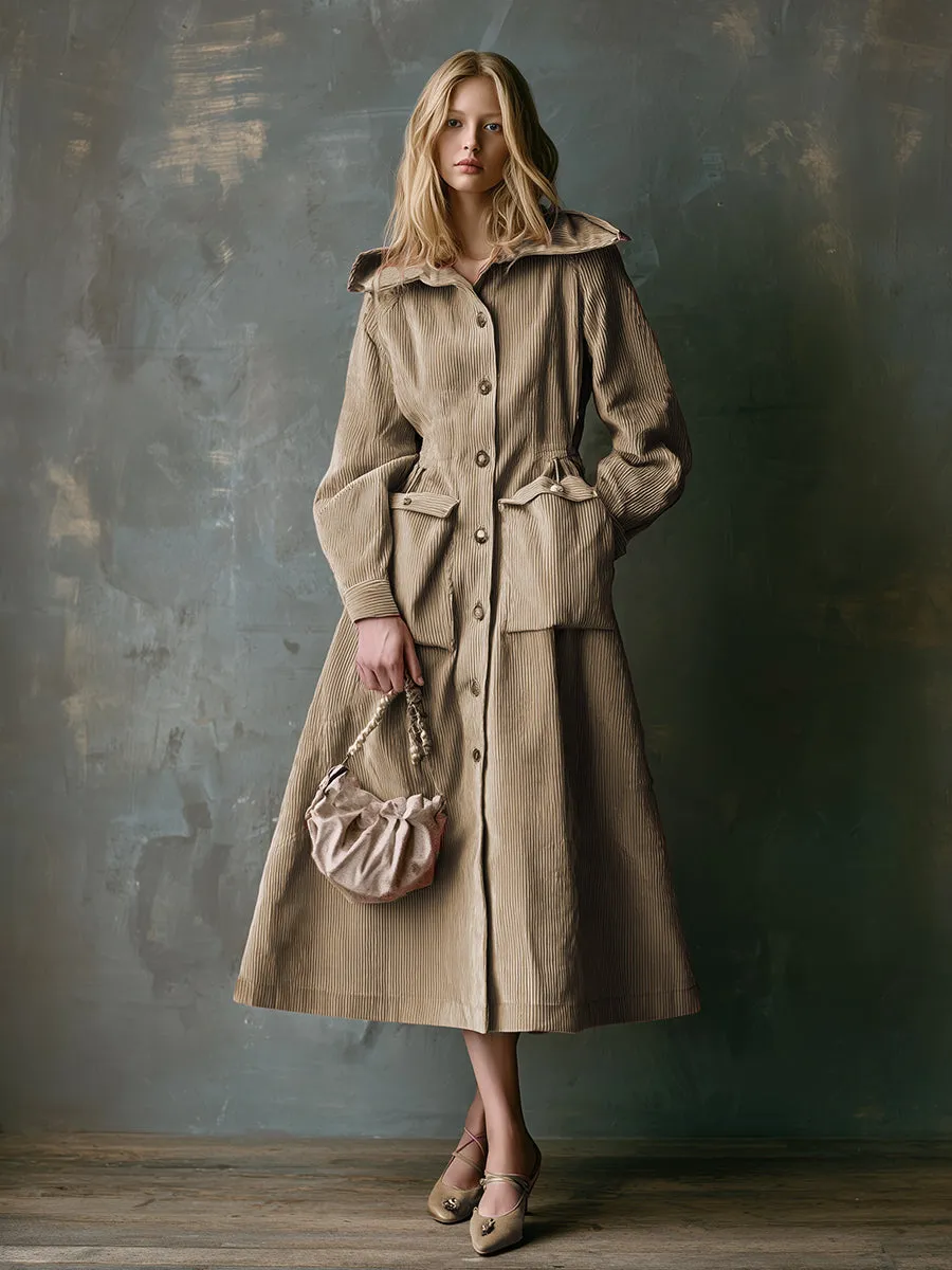 Retro Khaki Hooded Front Button A-line Maxi Dress sold by Oyrosy product image thumbnail 2