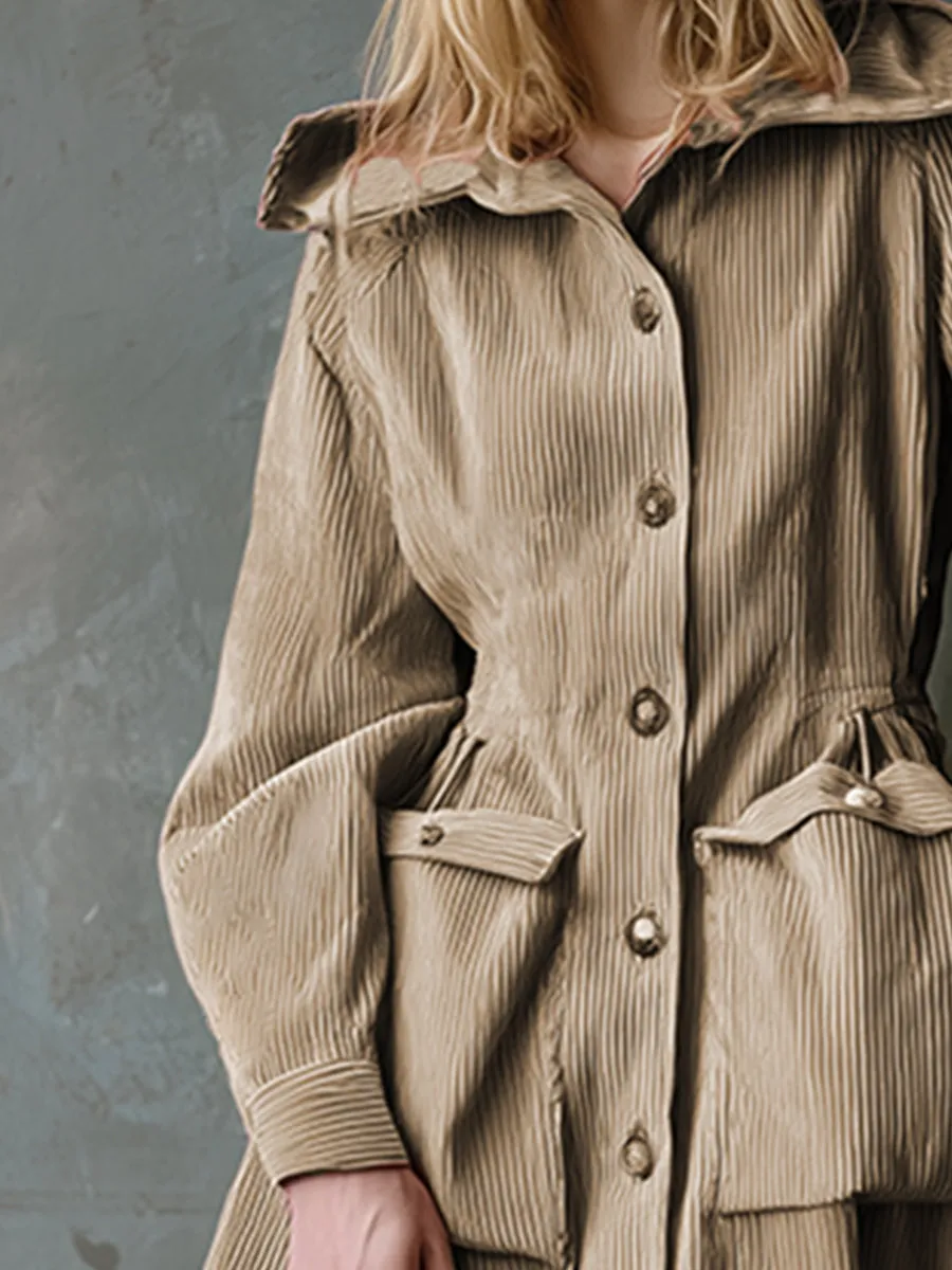 Retro Khaki Hooded Front Button A-line Maxi Dress sold by Oyrosy product image thumbnail 3