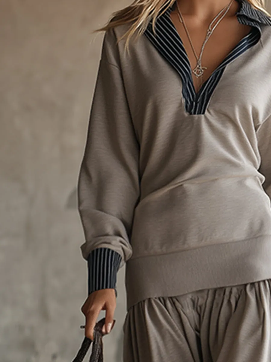 Retro Sporty Color-blocked Gray Sweatshirt Maxi Dress sold by Oyrosy product image thumbnail 3