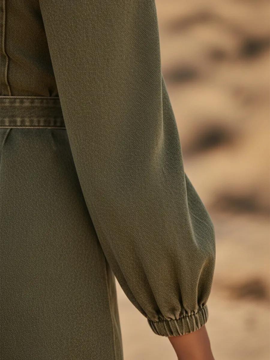 Trendy Western-style Front Zipper Green Denim Mini Dress sold by Oyrosy product image thumbnail 5