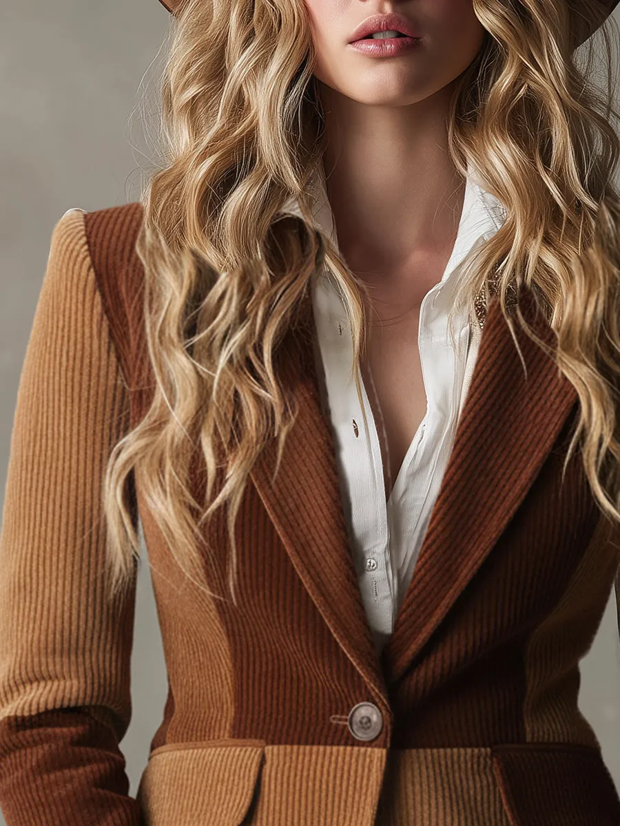 Retro Western Style Patchwork Corduroy Blazer sold by Oyrosy product image thumbnail 3